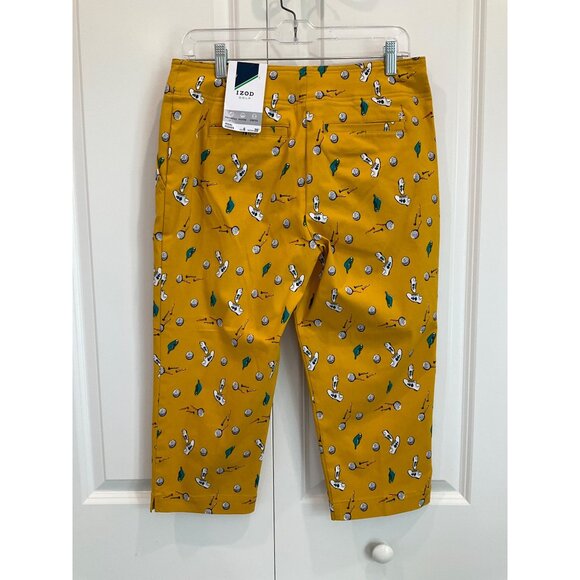 Izod Woman's Golf Pedal Pusher Capri Pants Golf Motif on Mustard NWT Size 6 - Picture 3 of 5